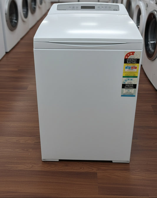White washing machine with energy rating label in a store setting