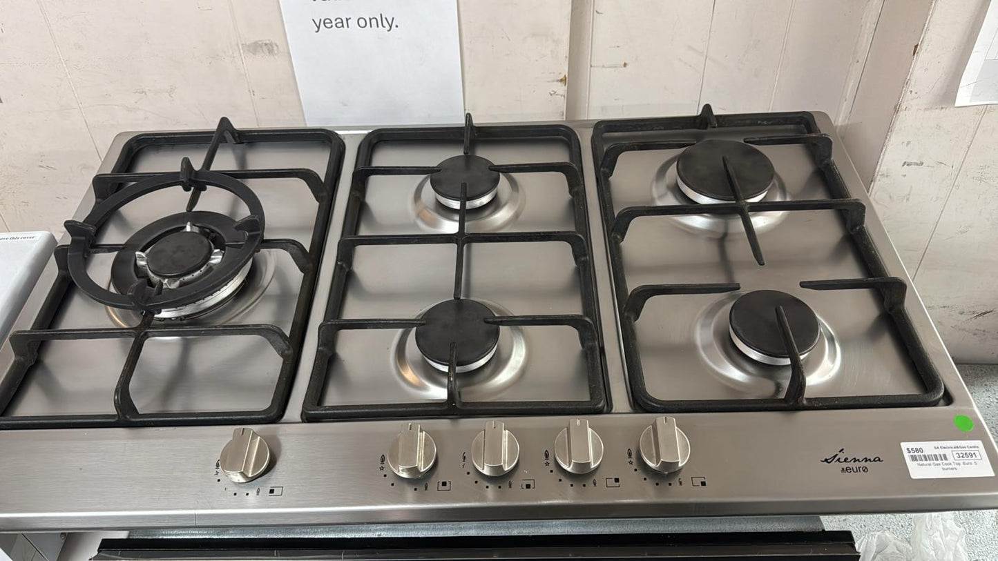 Euro 86cm Natural Gas Cook Top, Stainless Steel, Sienna (32591)
