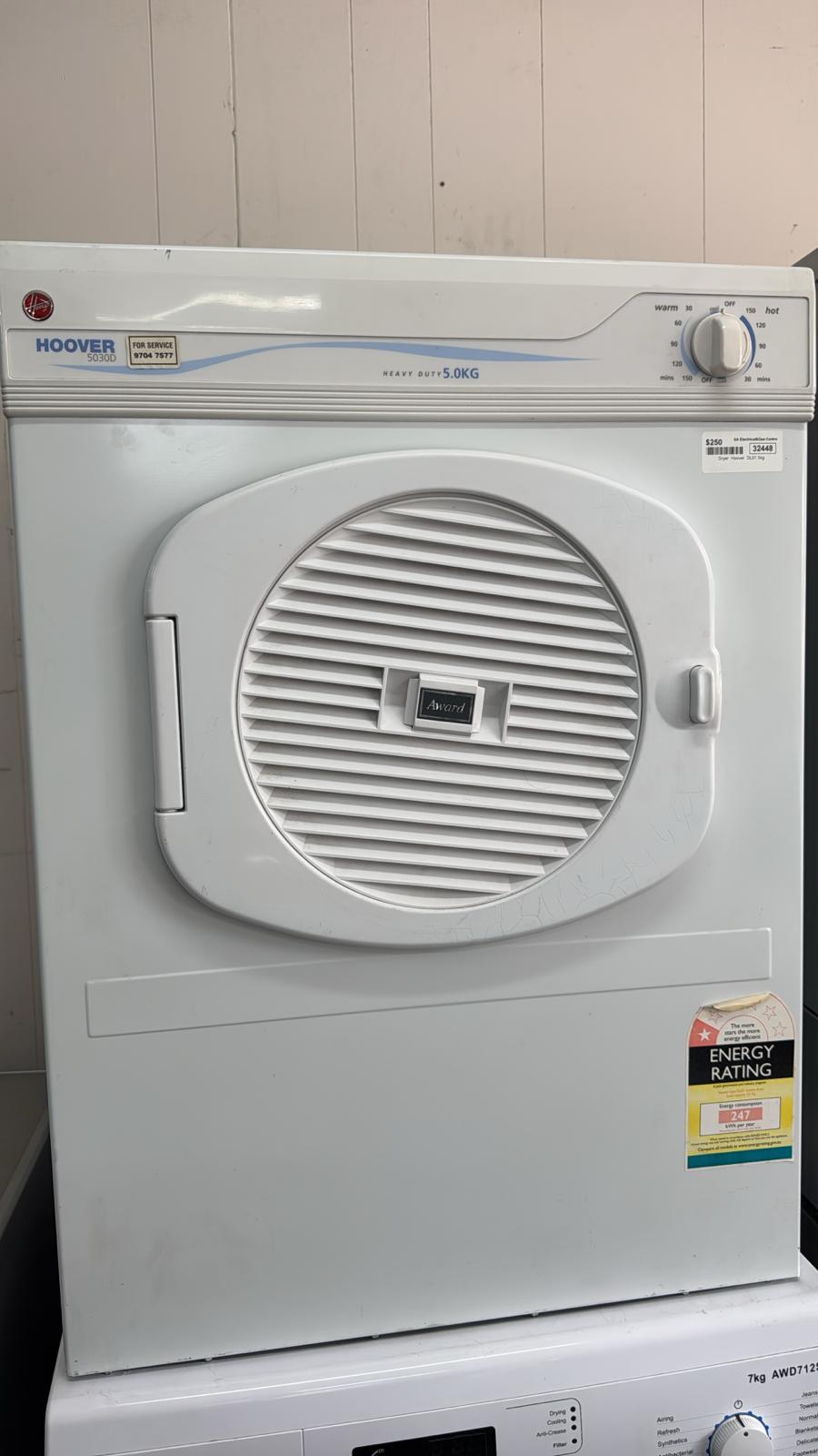 Hoover Dryer 5kg, 6 months warranty (32448 F)