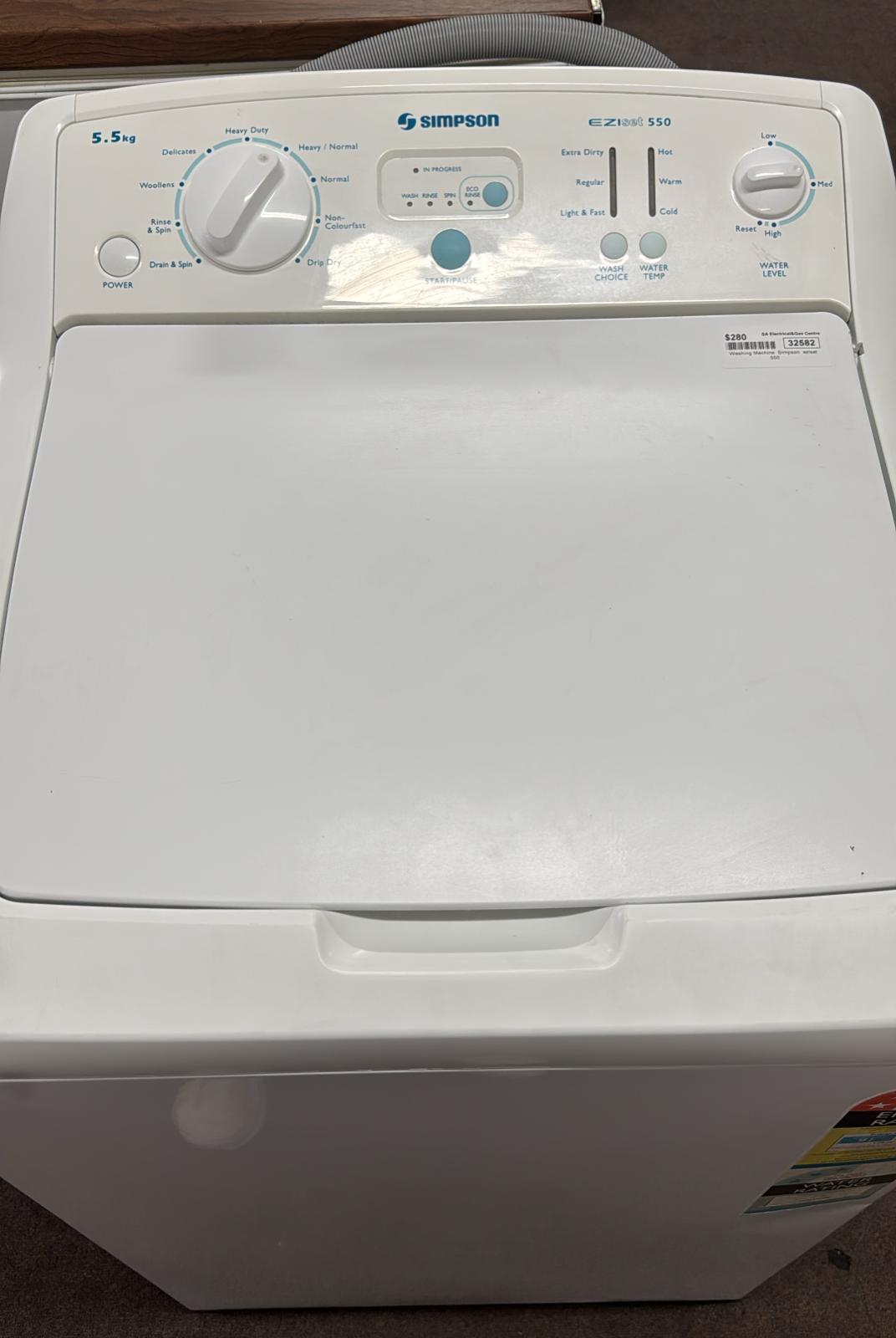 Simpson Top Loader Washing Machine 5.5kg, Ezi Set 550 (32582)
