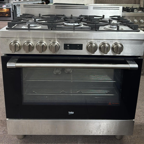Beko 5 Burner Dual Fuel 90cm Gas Stove, BFC916GMX, Fan Forced (33195)