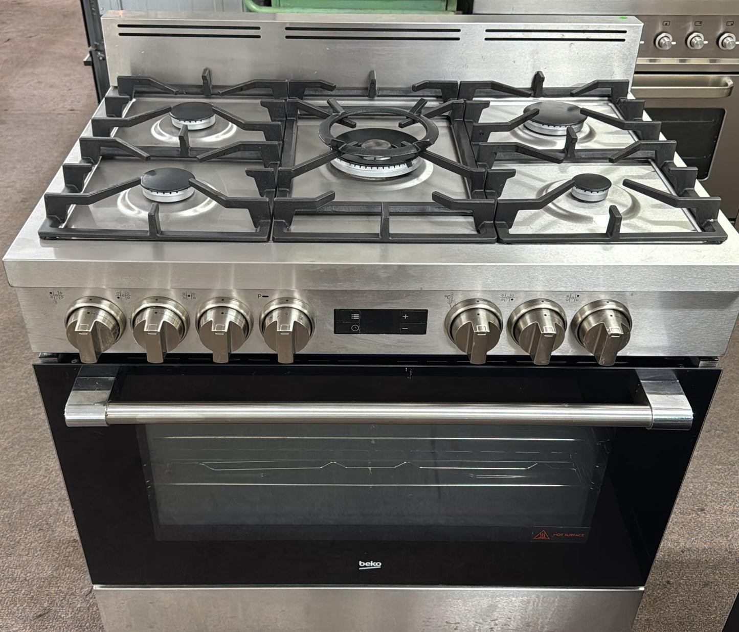 Beko 5 Burner Dual Fuel 90cm Gas Stove, BFC916GMX, Fan Forced (33195)