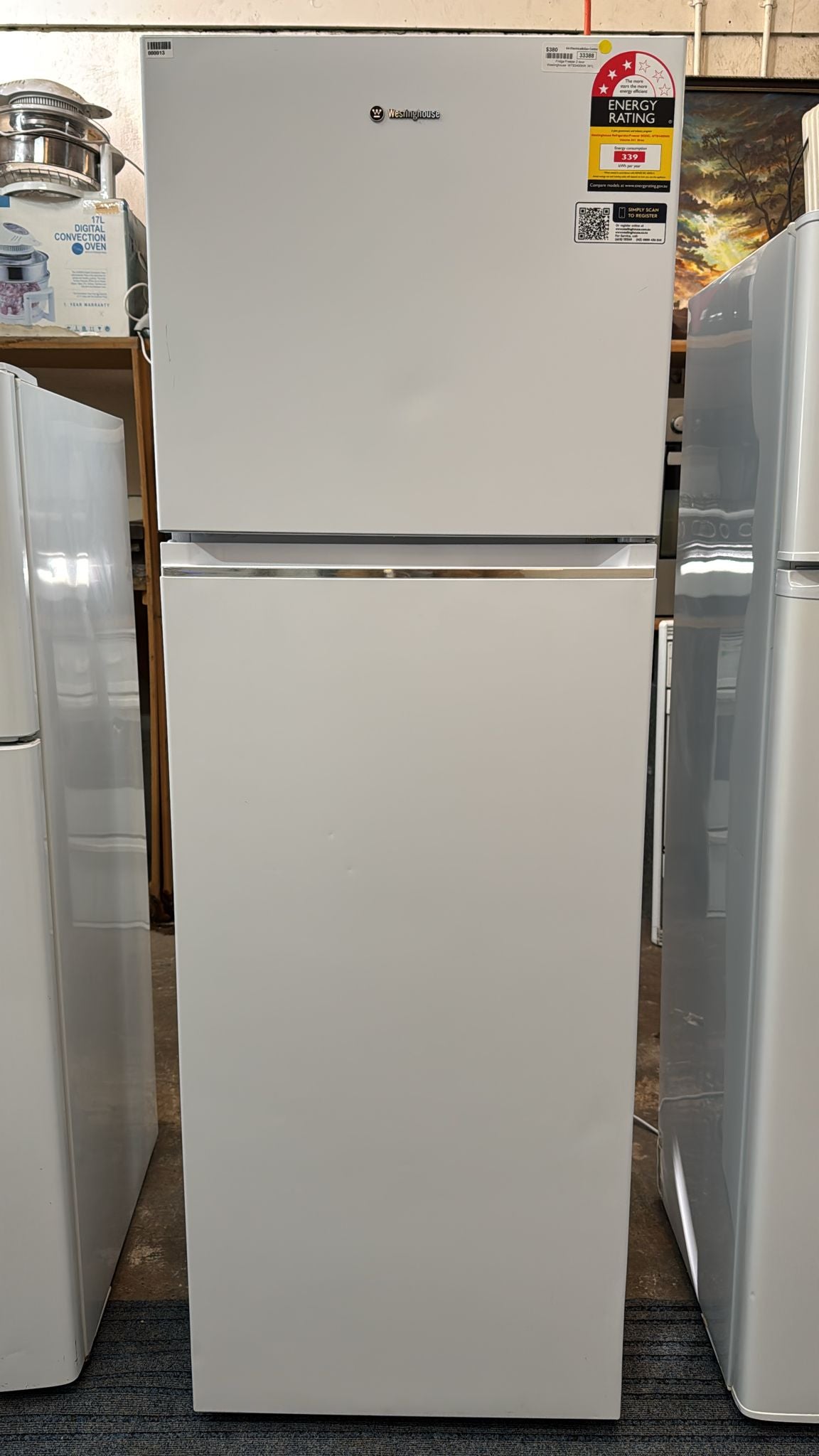 Westinghouse Top Mount Fridge Freezer WTB3400WK 341L (33388)