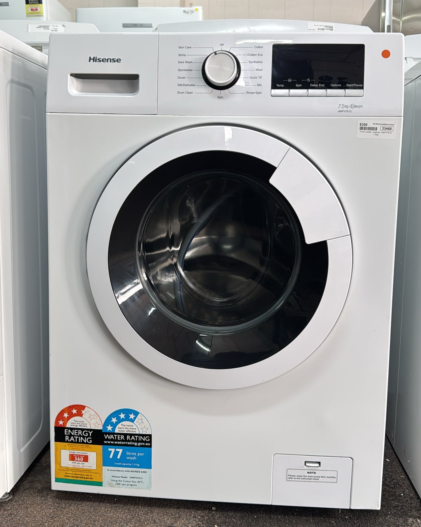 Hisense Front Loader Washing Machine 7.5kg, HWFV7512 (33466)