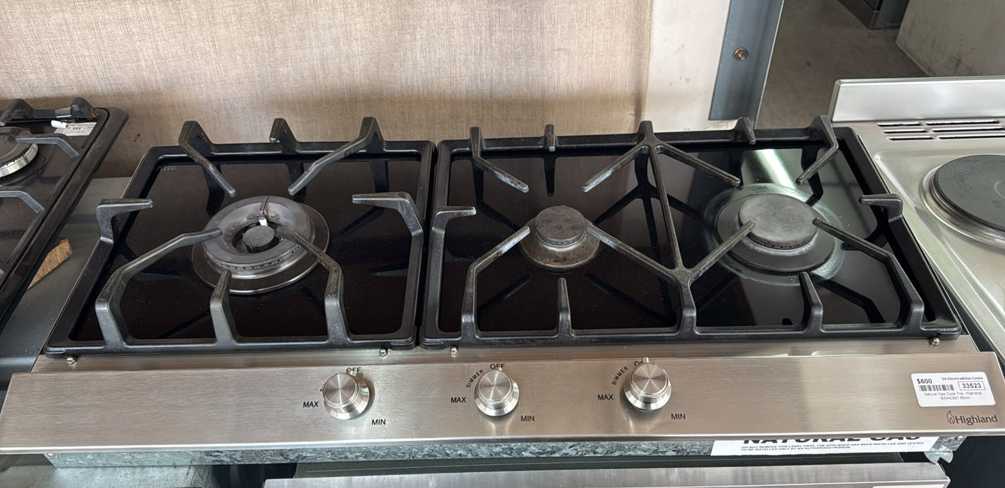 Highland 85cm Natural Gas Cooktop 3 Burners, SWAC001 (33523)