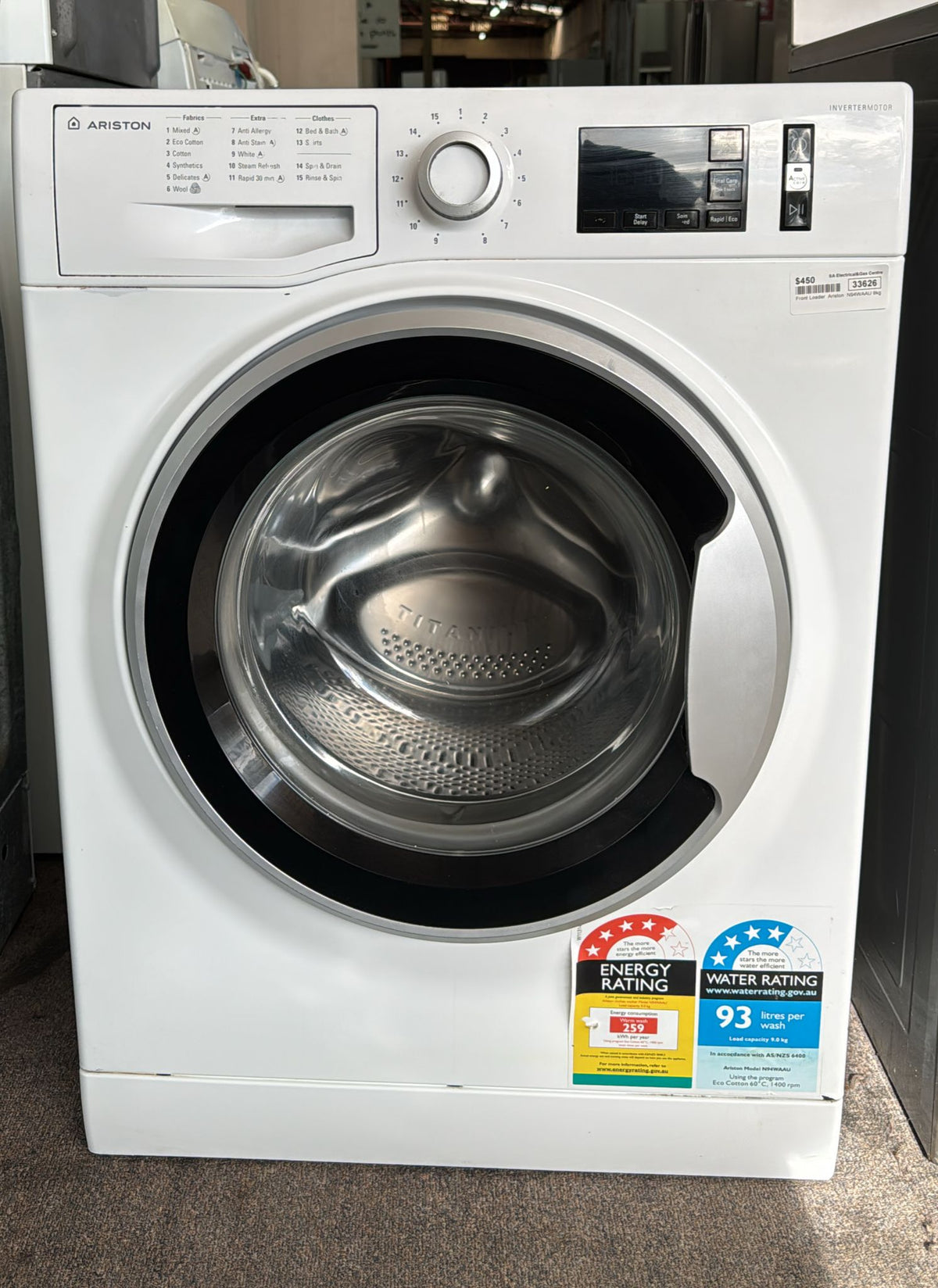 Ariston Front Loader Washing Machine 9kg, N94WAAU (33626)